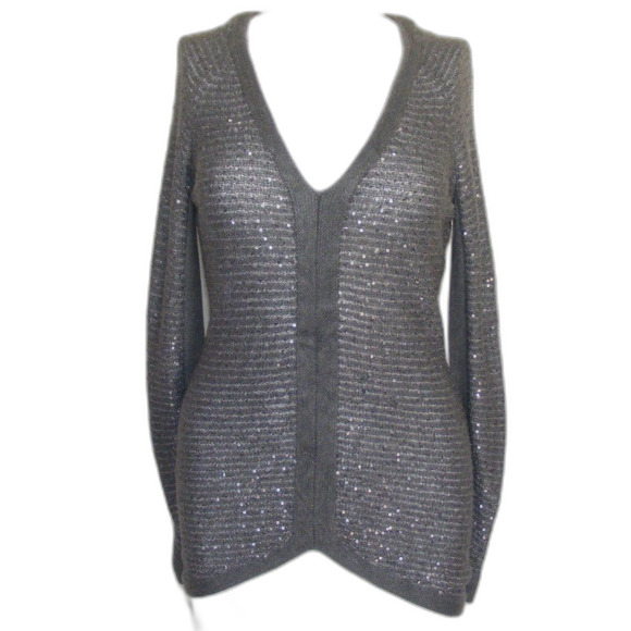 CACHE Sweater, S, Gray, Sequins, Asym hem, Long Raglan sleeves, Lightweight - Picture 9 of 10